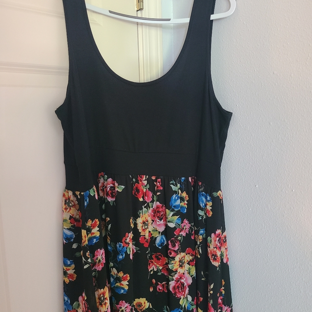 torrid Black Floral Maxi Dress with Pink and Blue Blooms - Picture 2 of 10